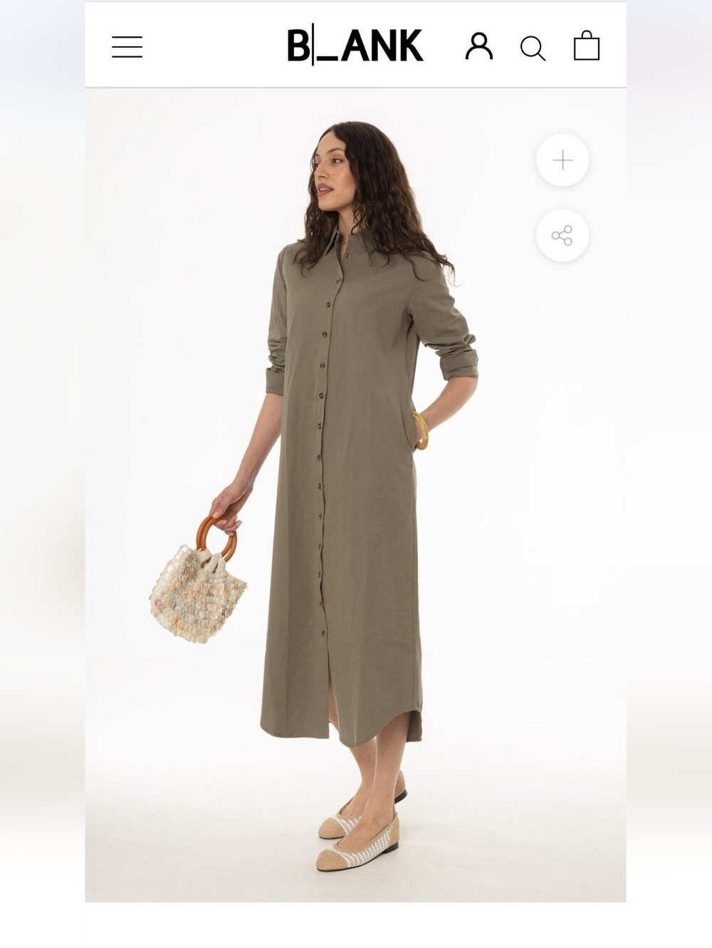 Dress Blank Olive Button-Down Midi Shirt Dress